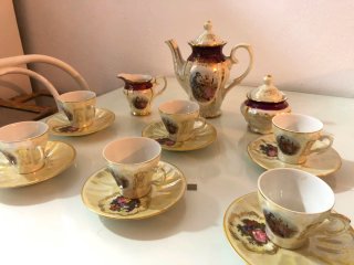 Juego de café porcelana pintado a mano