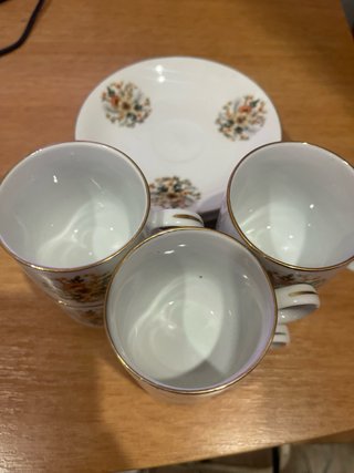Juego 6 Tazas y Platillos Porcelana Floral Dorado