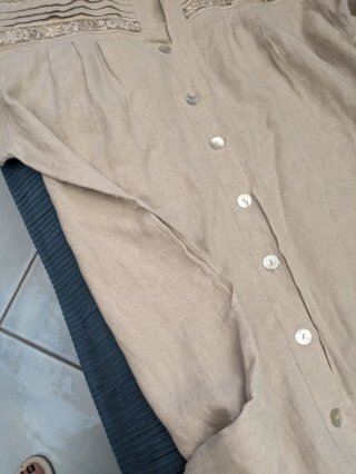 Abito 100% Lino Beige con Pizzo