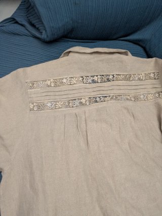 Abito 100% Lino Beige con Pizzo