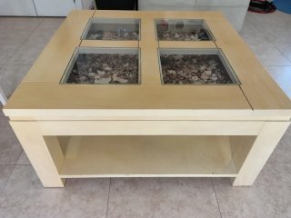 Mesa centro elevable de madera y cristal