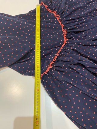 85.-Vestido de feria azul con lunares rojos