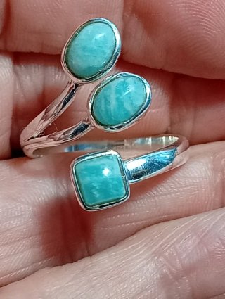 Anillo Plata Ley Ajustable amazonita