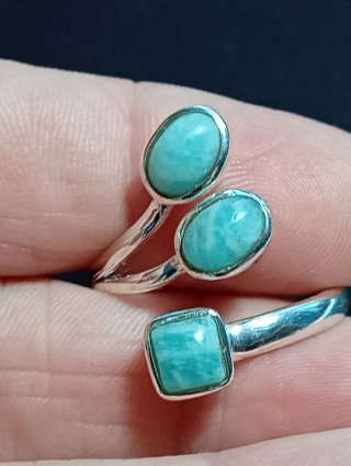 Anillo Plata Ley Ajustable amazonita