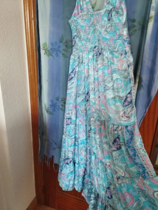 Vestido largo boho India. Talla única.Espalda rizo