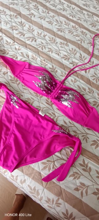 Bikini lentejuelas rosa talla M. L.