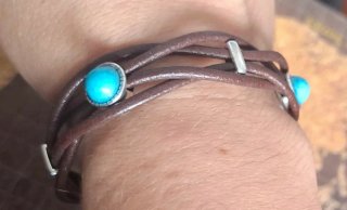 Pulsera Cuero y Zamak Baño Plata Turquesa