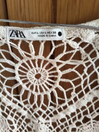 Chaleco largo crochet crudo Zara L boho flecos