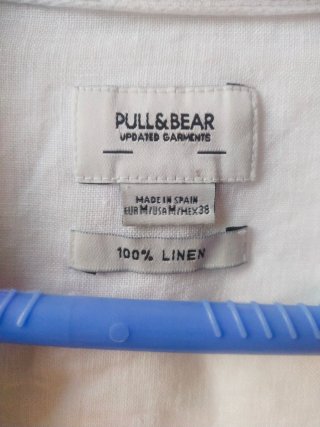 Camisa 100% Lino Pull&Bear Blanca cuello mao