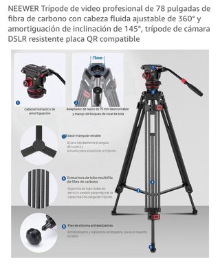 Trípode Neewer Video Carbono Cabeza Fluida