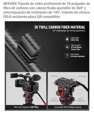 Trípode Neewer Video Carbono Cabeza Fluida