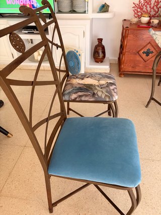 Conjunto mesa forja y cristal + 6 sillas