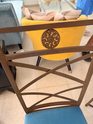 Conjunto mesa forja y cristal + 6 sillas