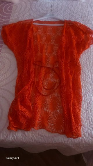 Cárdigan playa naranja encaje talla única
