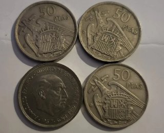 Lote 4 Monedas 50 PTAS Franco 1957