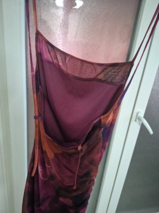 Vestido fiesta estampado naranja y rosa