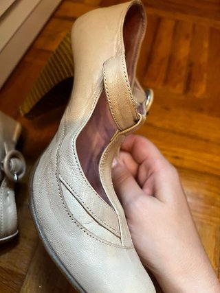 Zapatos tacón piel real T-strap beige talla 36