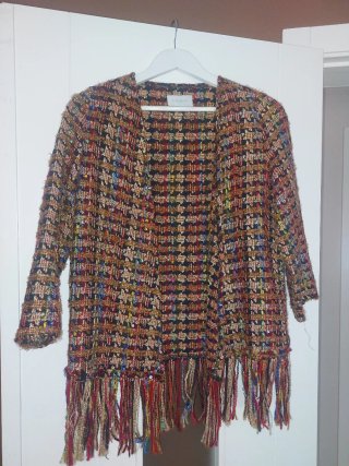 Chaqueta tweed flecos multicolor