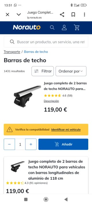 Barras portaequipajes Cruz 1.20m