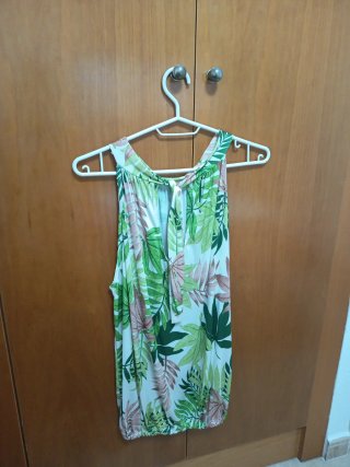 Camiseta Verano Cuello Halter Estampado Hojas