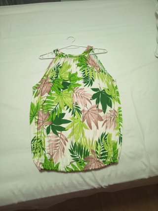 Camiseta Verano Cuello Halter Estampado Hojas