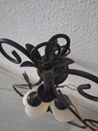 2 Lámparas Techo Hierro Forja Con Tulipas Antiguas