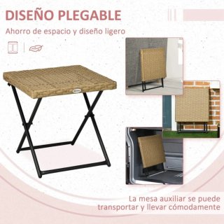 Mesa Auxiliar Plegable Ratán y Metal