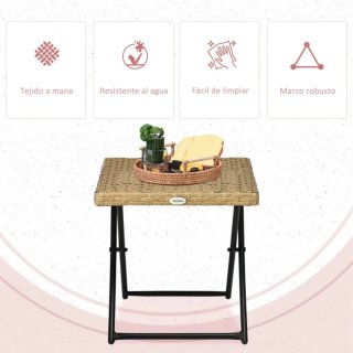 Mesa Auxiliar Plegable Ratán y Metal