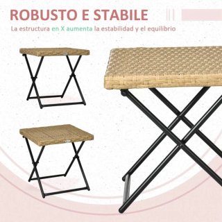 Mesa Auxiliar Plegable Ratán y Metal