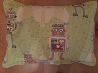 Edredón infantil y funda cojín, piqué robots verde
