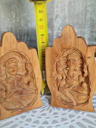 Pareja Figuras Madera Tallada Ganesha Lakshmi