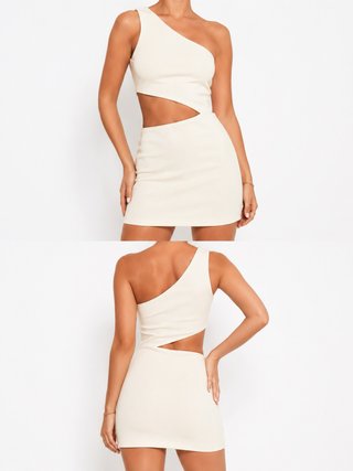 Vestido corto beige asimétrico