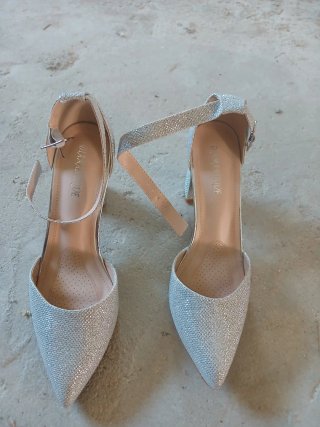 Scarpe tacco medio argento glitter