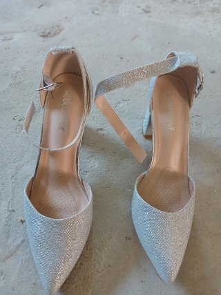 Scarpe tacco medio argento glitter
