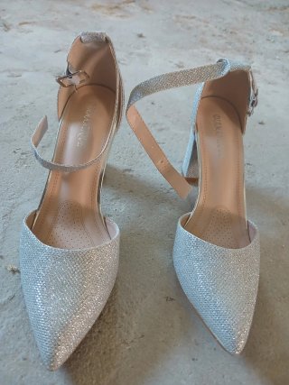Scarpe tacco medio argento glitter