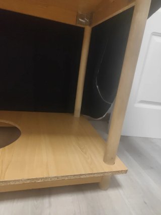 Mesa aglomerado con falda camilla y cristal