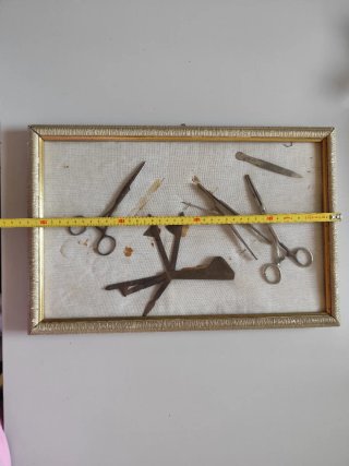 Vecchio quadro strumenti veterinaria