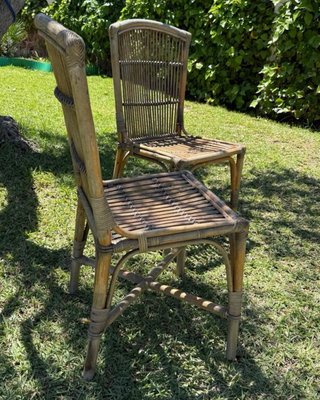 Coppia di sedie in vimini vintage in bambù