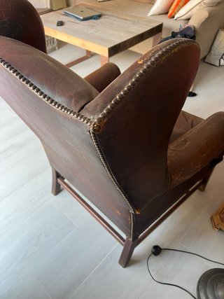 Sillón antiguo de cuero marrón autentico años50/60