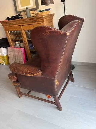 Sillón antiguo de cuero marrón autentico años50/60