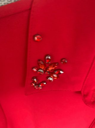 Camisa roja manga larga pedrería cuello