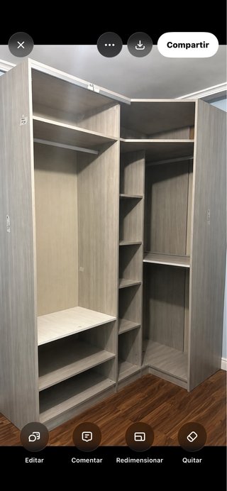 Armario esquinero madera beige y marrón