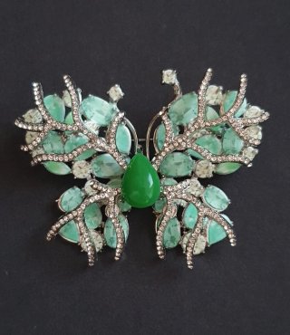 Broche Mariposa Verde y Plateado