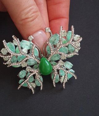 Broche Mariposa Verde y Plateado
