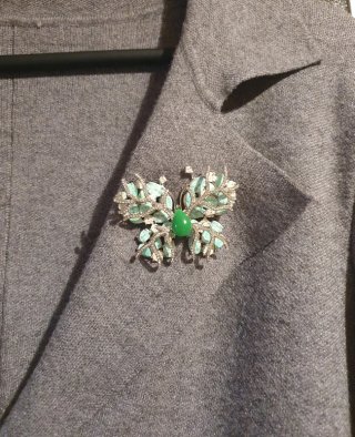 Broche Mariposa Verde y Plateado