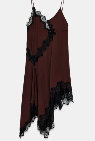 Vestido Zara lencero con encaje negro