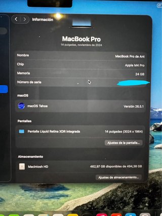 MacBook Pro M4 Pro 24GBRAM 512GB SSD Gris Espacial