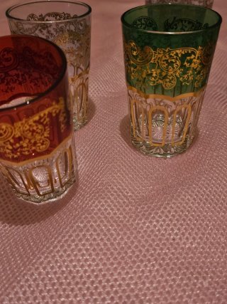 6 Vasos Té Moruno Vidrio Dorado