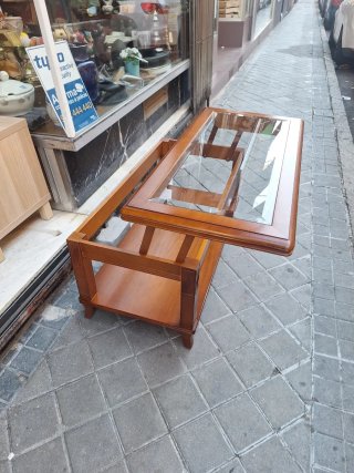 Mesa Centro Elevable Madera y Cristal