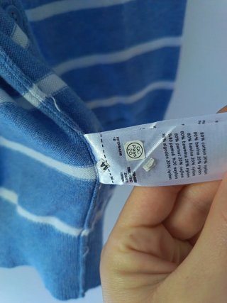 Cardigan celeste a righe orizzontali bianche